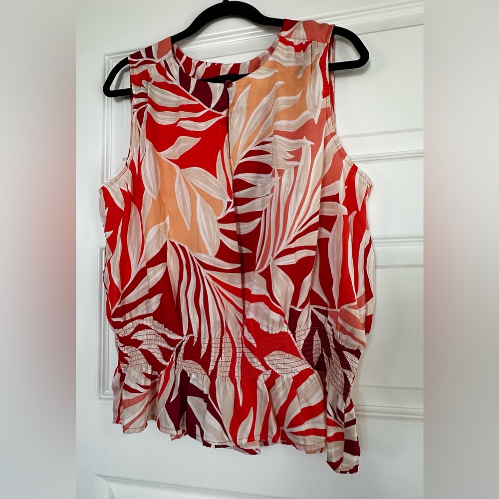 Ann Taylor Orange and White Leaf Print Blouse